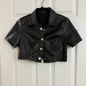 SHEIN Black Leather Cropped Shirt